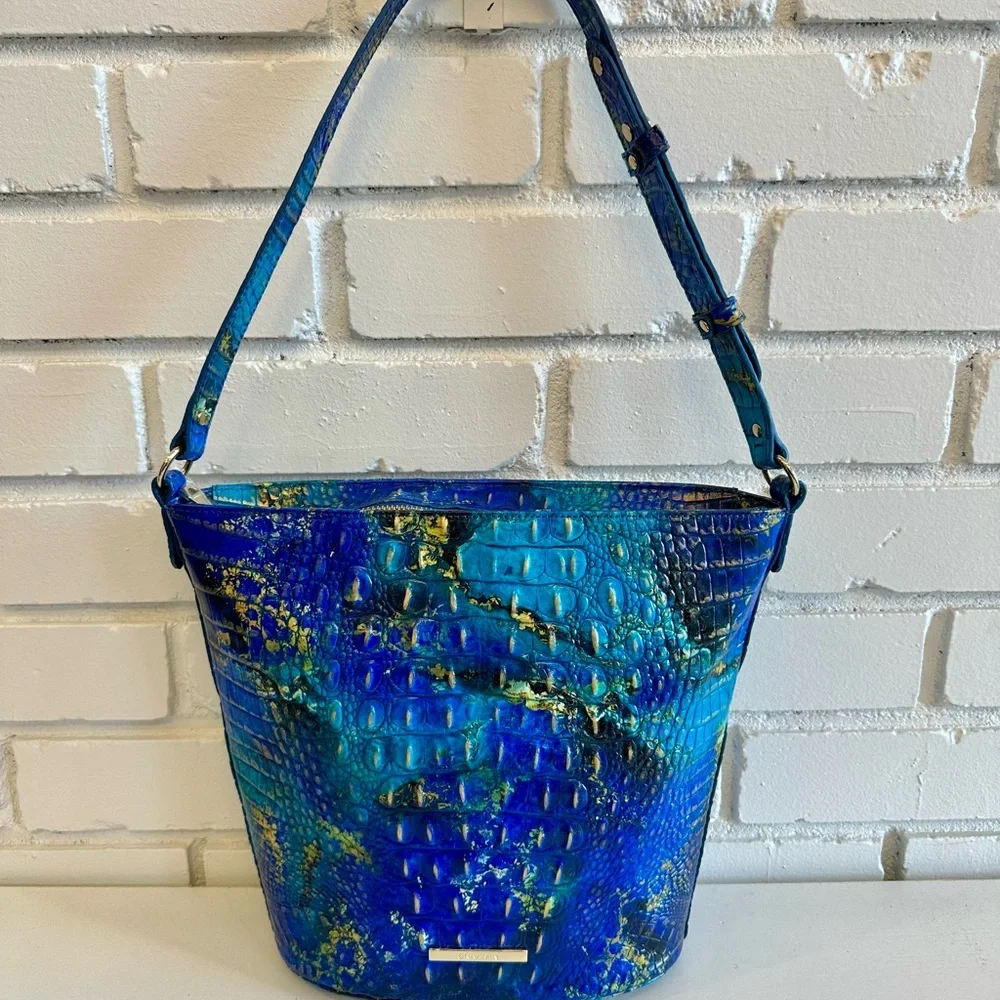 Brahmin Vibrant Blue and Gold Embossed Shoulder Bag - Picture 3 of 3